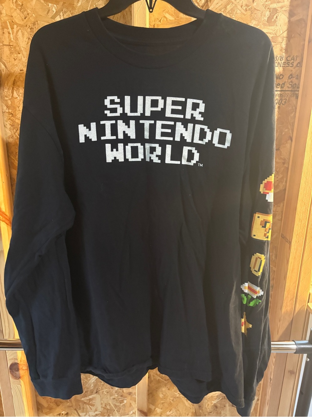 Nintendo Black Super Nintendo World Pixel Art Sleeve Long Sleeve Tee